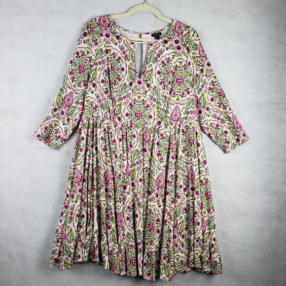 Torrid Women's 1X Keyhole Challis Skater Dress Pink Green Micto Floral New - Picture 1 of 11